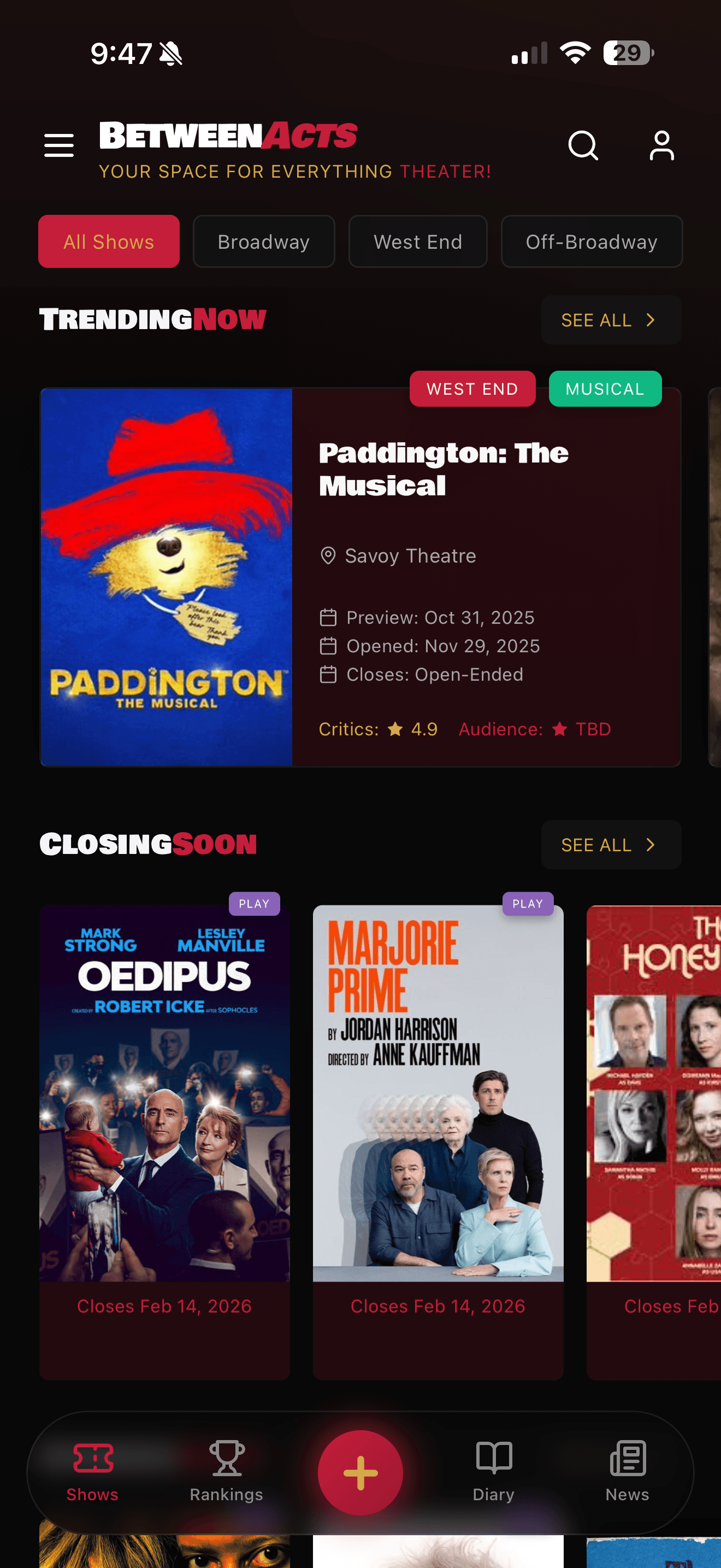 BetweenActs app screenshot